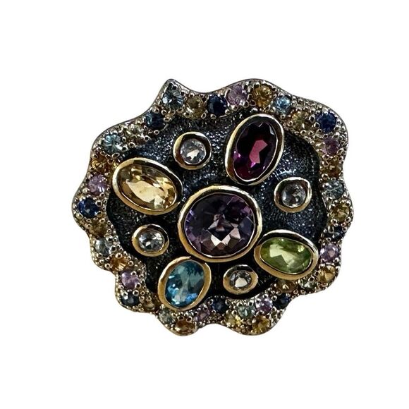 Michelle Albala Sterling Silver & 18k Gold Vermeil Multi-Gemstone Statement Ring - Picture 13 of 14